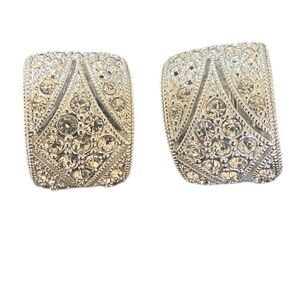 Vintage 80’s art deco Silver clip on rhinestone‎ earrings